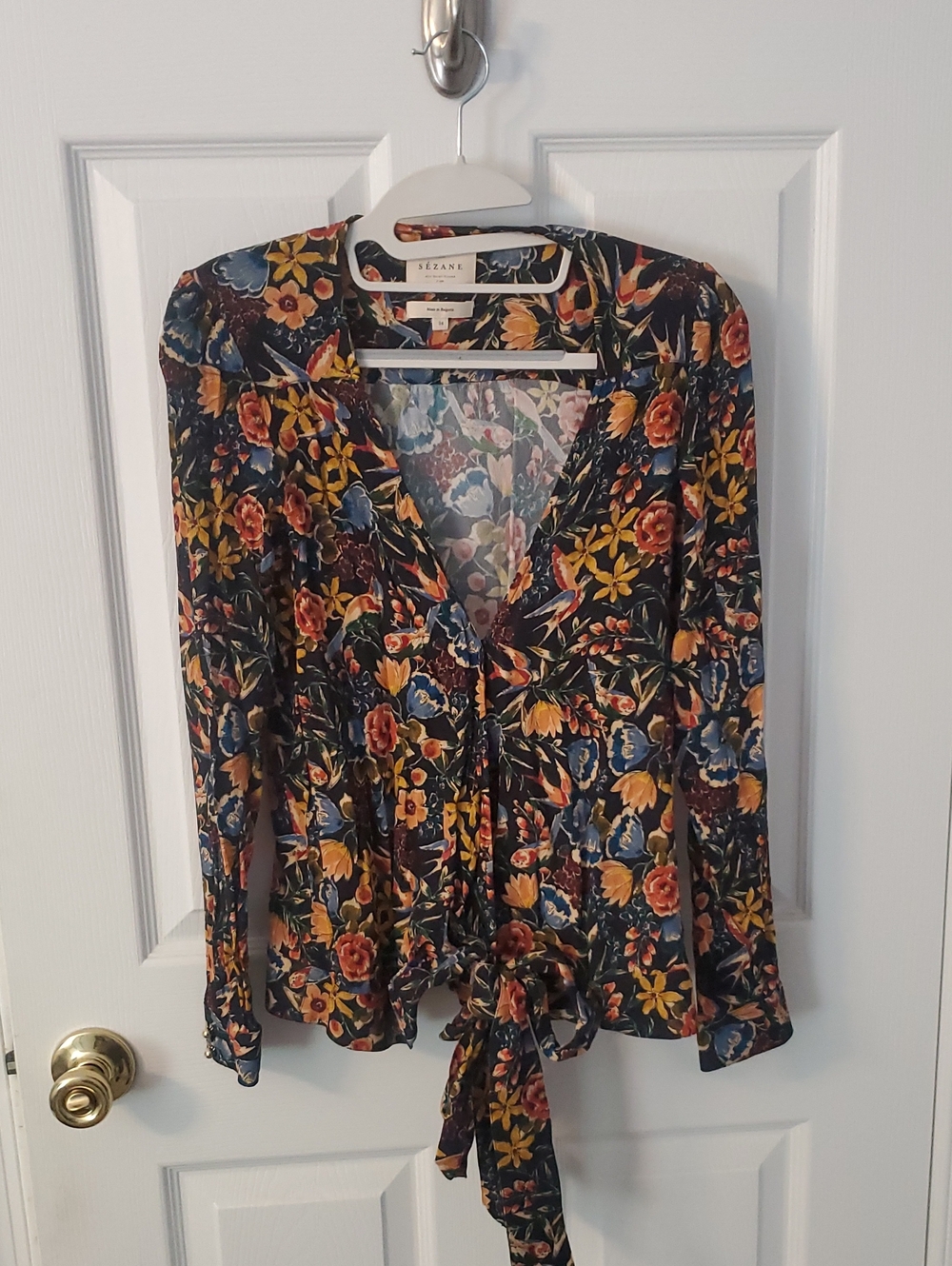 Floral Wrap V-Neck Top in Black - Picture 4 of 6